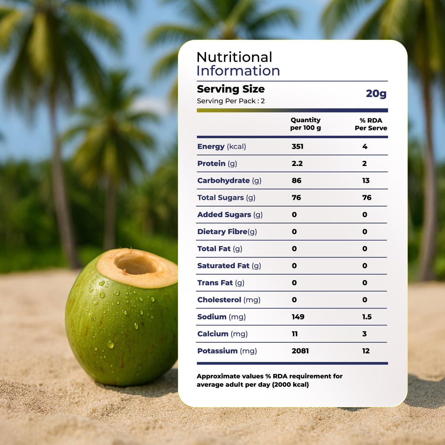Freeze Dried Tender Coconut Water Powder with Sugarcane
